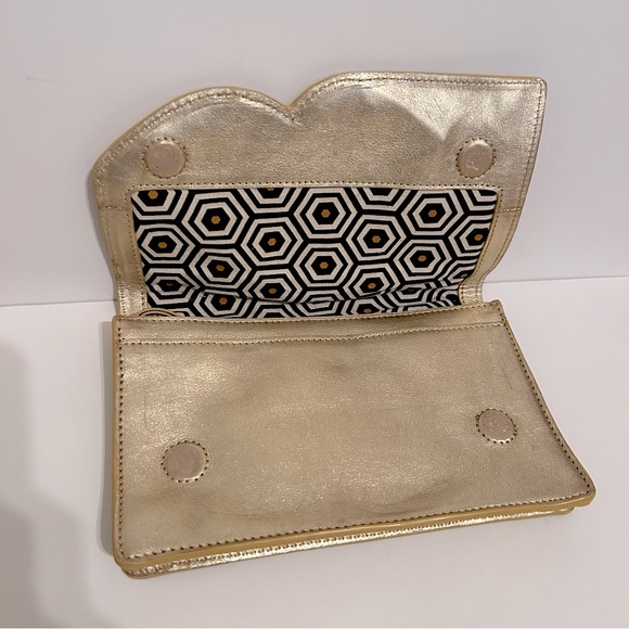 Jonathan Adler Gold Leather Clutch Wristlet with Metal Birds - Picture 3 of 14
